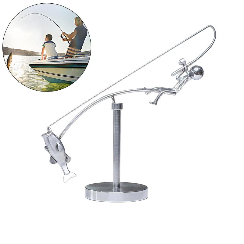 1 Pieza Escultura Cinética de Pesca Arte de Equilibrio Para Decoración del Hogar Tema Pescador Increíble Escultura Espacial Para Decoración de Interiores