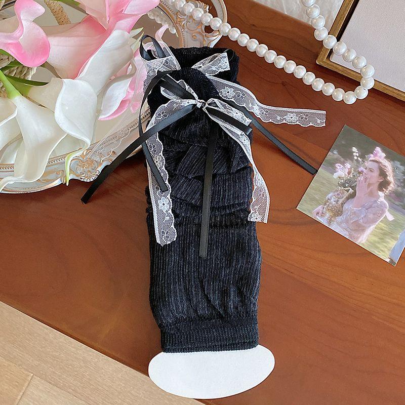 

Gyaru Lace-up Bow Hand Sleeve Summer Lolita JK Oversleeve Girl Japan fashion Gloves Women s Short Sleeve Arm Sleeve Black One size