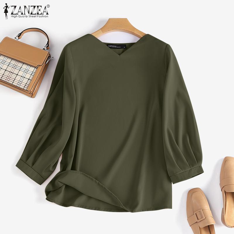 

ZANZEA Женская летняя повседневная свободная блузка с V-образным вырезом 3/4 рукава