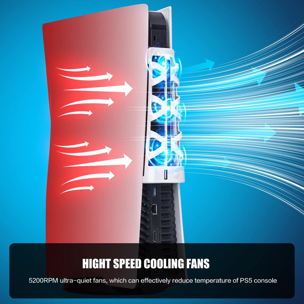 PS5 Cooling Fan Quiet USB External Cooler for Older PS5s Fan for Powerful and LED Light Ideal for Summer Heat Control and Long Gaming Hours As an