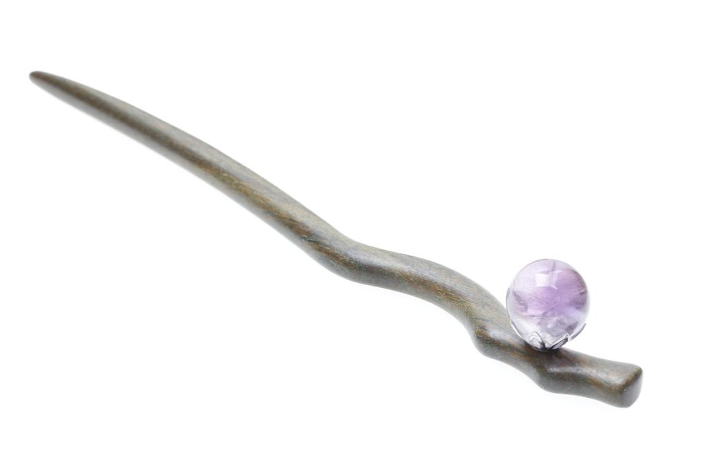 Green Sandalwood Amethyst Hairpin (Kanzashi) - 18cm, Single Hairpin with Glass Beads - Perfect for Everyday Wear, Japanese Traditional Clothing,