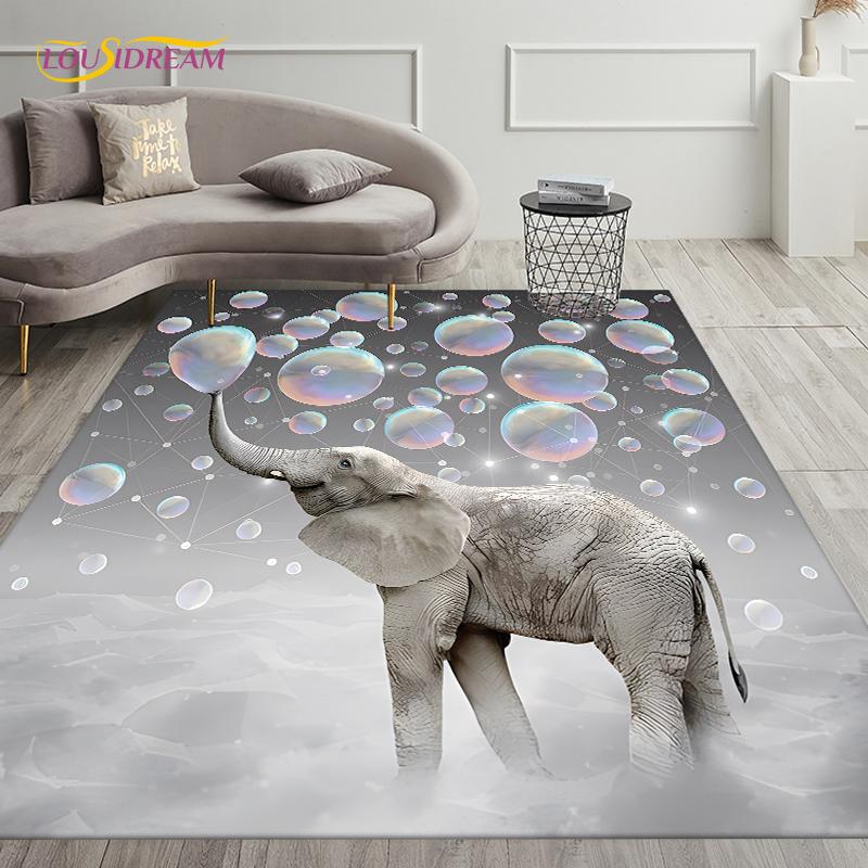 Covor de covor elefant drăguț cu bule de suflare de neon pentru sufragerie, decorare dormitor, preș bucătărie, baie, covoraș anti-alunecare