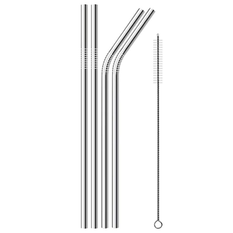 

4Pcs Stainless Steel Straws Reusable Drinking Straws 8 Inch Metal Straight Bent Straw Set with Cleaning Brush Bar Party Supplies