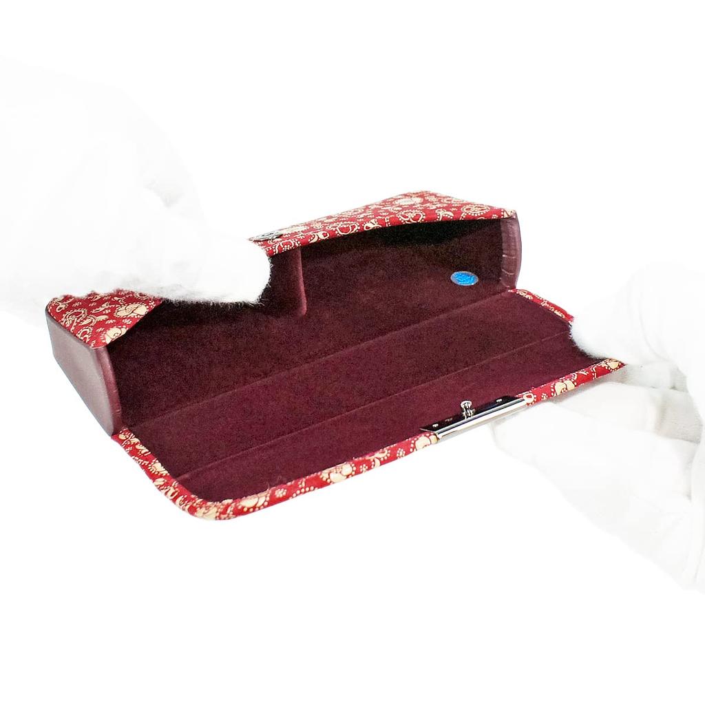 Inden H Glasses Red with White Camellia [Inden-ya] Case, Deerskin, Lacquer, Pattern, 4206-13-178
