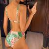 Blätter Gedruckt Mit Strand Hosen Bikini Weiblichen Badeanzug Frauen Bademode Drei-stück Bikini set Badende Badeanzug Schwimmen