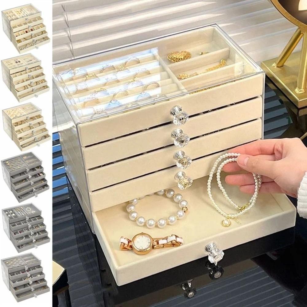 Large Capacity Velvet Jewelry Box Earrings Necklaces Jewelry Storage Box  Desk Use