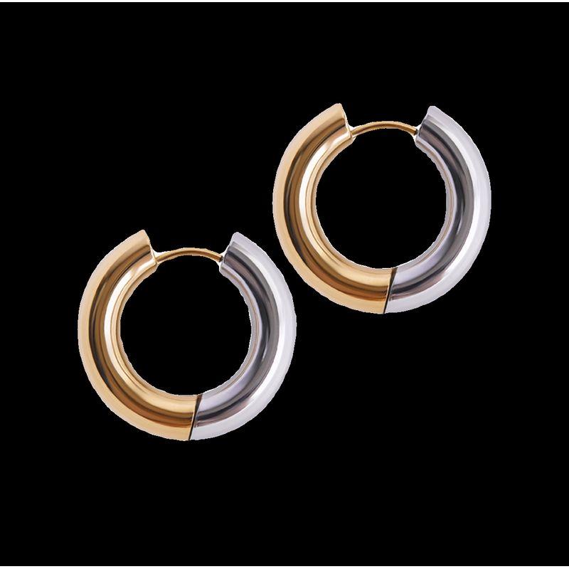 Fashion Double Color Eardrop Earring Stylish Simple and Versatile Light Luxury Minority Work Clothing Basic Titanium Steel Ear Rings Ladies