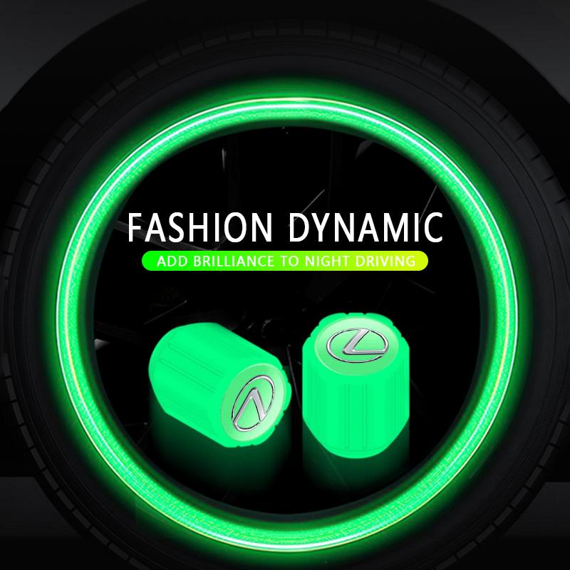 Interior Stickers 4Pcs Luminous Car Tire Valve Caps Badge Emblem Styling For Lexus LS LC IS350 ES300 GS350 CT200h GX460 LX570 RX AFS1