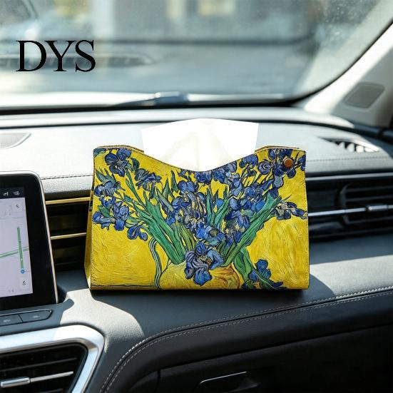 Modern Home Decor Leather Tissue Box Cover, Foldable Desktop Organizer, Oil Painting Style Napkin Holder Case, Storage Facial Paper Organizer