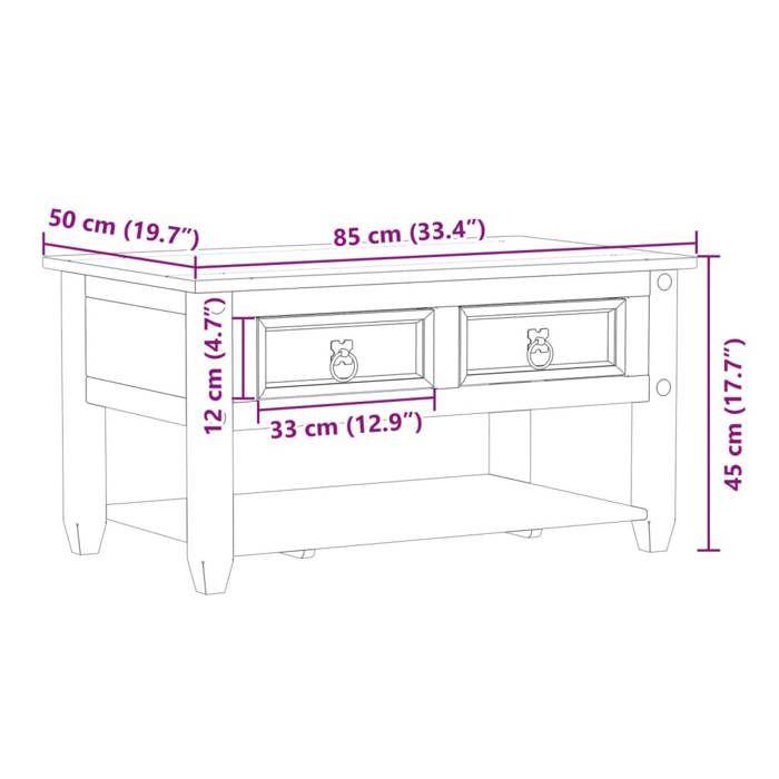 VidaXL Table basse avec tiroirs Corona 85x50x45 cm bois de pin massif, table d'appoint, table de salon, table d'accent, bout 4002772