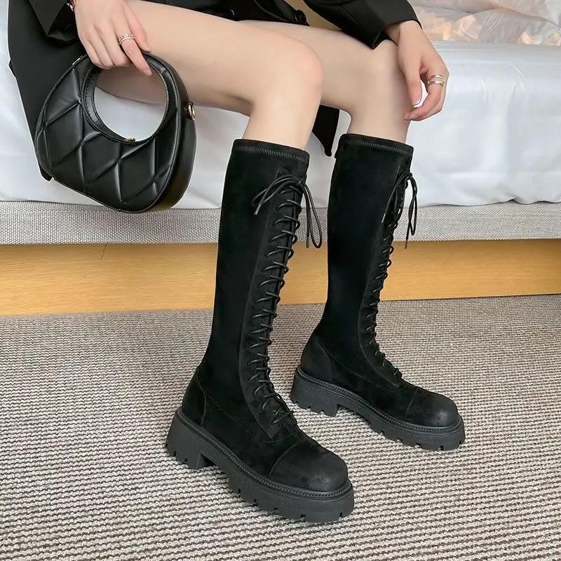 Fashion New In Long Boots for Women Round Toe Platform Knee High Shaft Shoes Woman Footwear Designer Luxury Winter 2025 Novelty Spring
