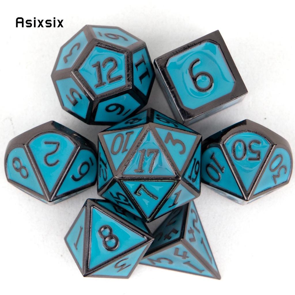 7 Pcs Black Green Standard Metal Dice Solid Metal Polyhedral Dice Set Suitable for Role-Playing RPG Board Game Card Game