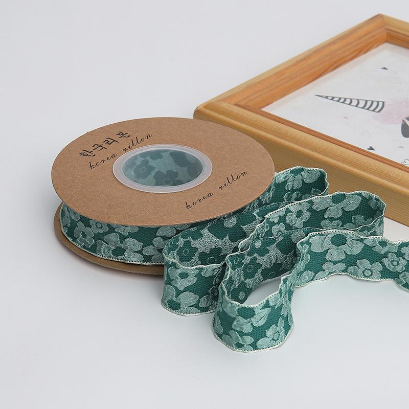 

10 Yards 2.5/4cm Camellia Relief Flower Wave Ribbon for Gift Wrapping Bouquets Bow Hair Ornaments DIY Crafts Wedding Decoration Wide-2.5cm зелений