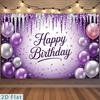 2D Glitter Icicle Purple Birthday Backdrop Banner Starry Theme Party Decor Background