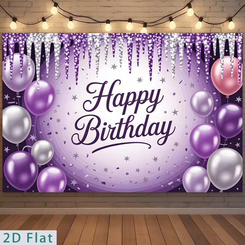 2D Glitter Icicle Purple Birthday Backdrop Banner Starry Theme Party Decor Background