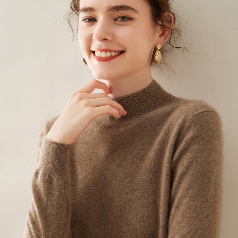Cashmere Autumn/Winter Half-High Neck Women's Classic Loose Pullover Sweater
