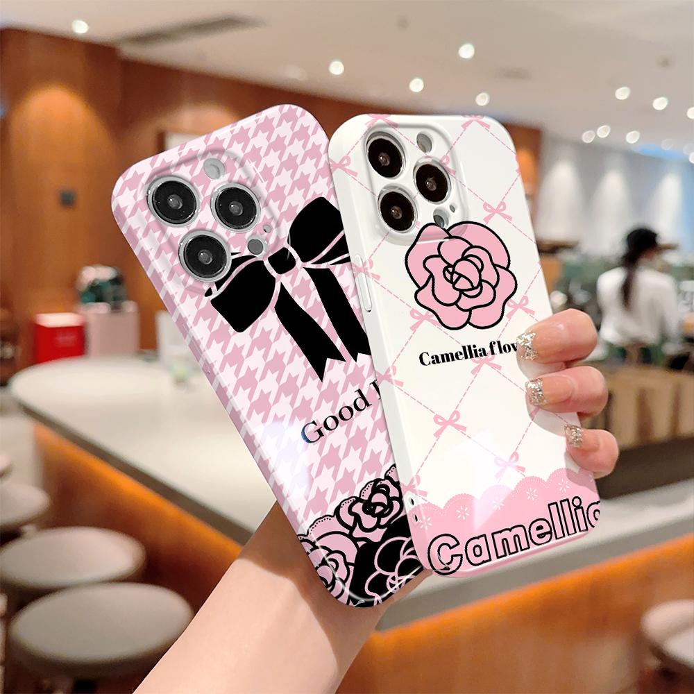 For iPhone 16 15 Samsung S23 S22 A13 A23 A52 A33 Huawei Honor Xiaomi Redmi OPPO Vivo Camellia Japonica Series Design Hard Full Camera Protection Case