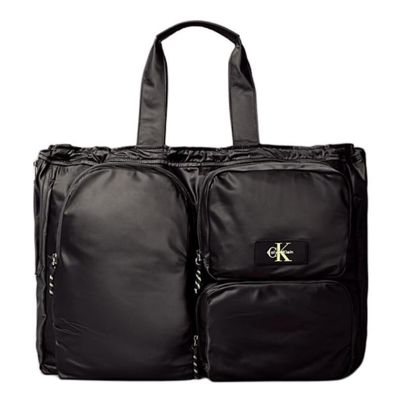 Calvin Klein Brand logo Versatile and practical polyester handbag Unisex couple style Black with wild yellow