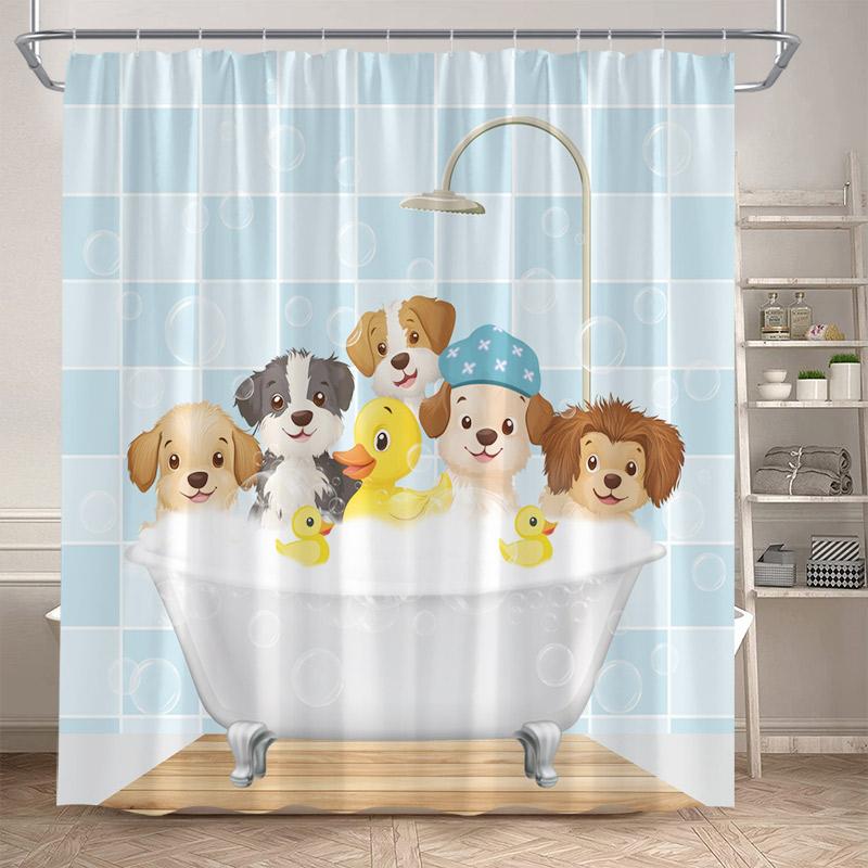 Cartoon Animals Shower Curtains Cute Fox Lion Deer Rabbit Autumn Floral Plant Kids Bath Curtain Polyester Bathroom Bathtub Decor