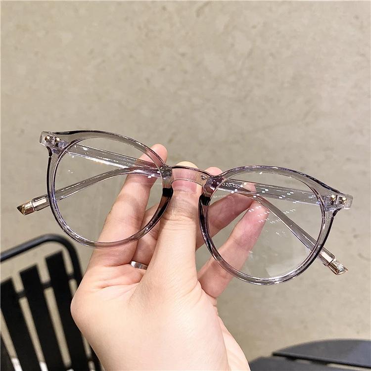 Retro Round Flat Lens Men's and Women's Anti Blue Light Glasses Frame, Transparent Lens Glasses Frame