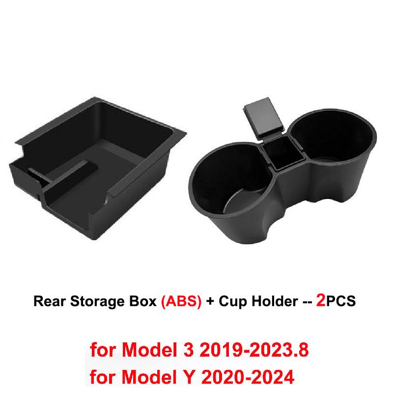 Center Console Storage Box For Tesla Model 3 2023 Model Y 2020-2024 Hidden Car Armrest Front Rear Organizer Flocking Layer Slide