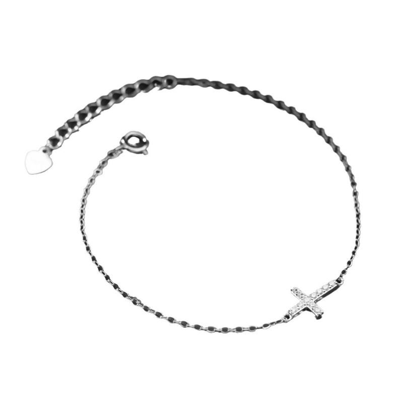 Sterling Crystal Cross Bracelet Women Lightweight Layering Delicate Luxury Fashion Jewelry