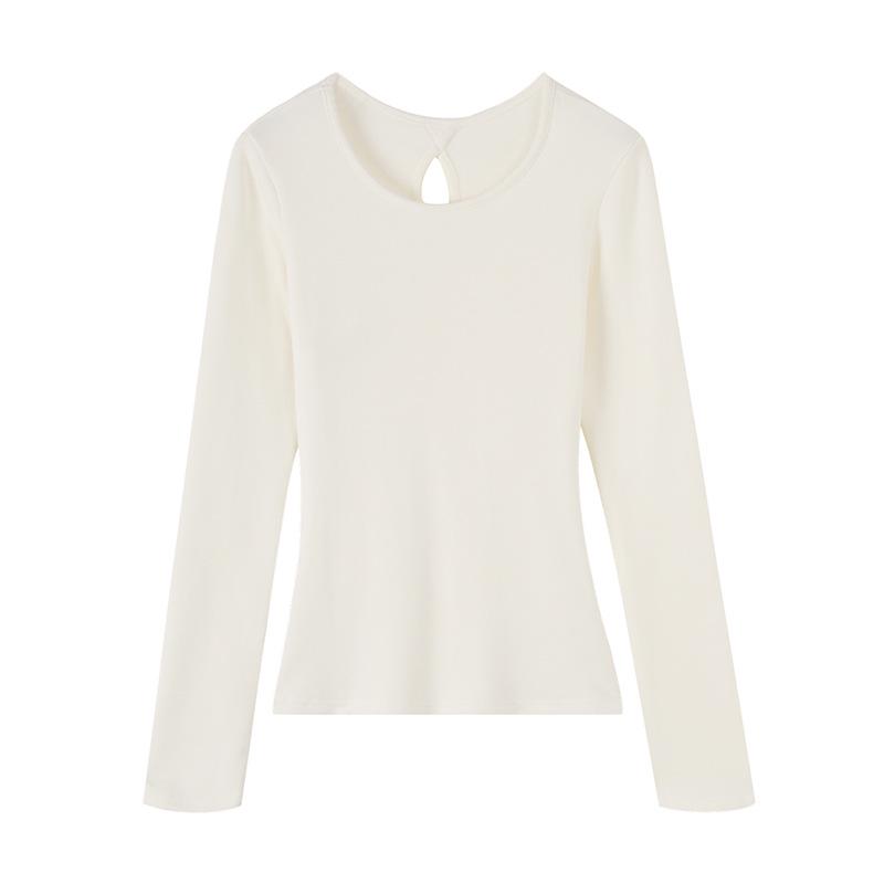 Elegant Slim Fit Long-Sleeve Round Neck T-Shirt for Women - Autumn/Winter Korean Style Base Layer