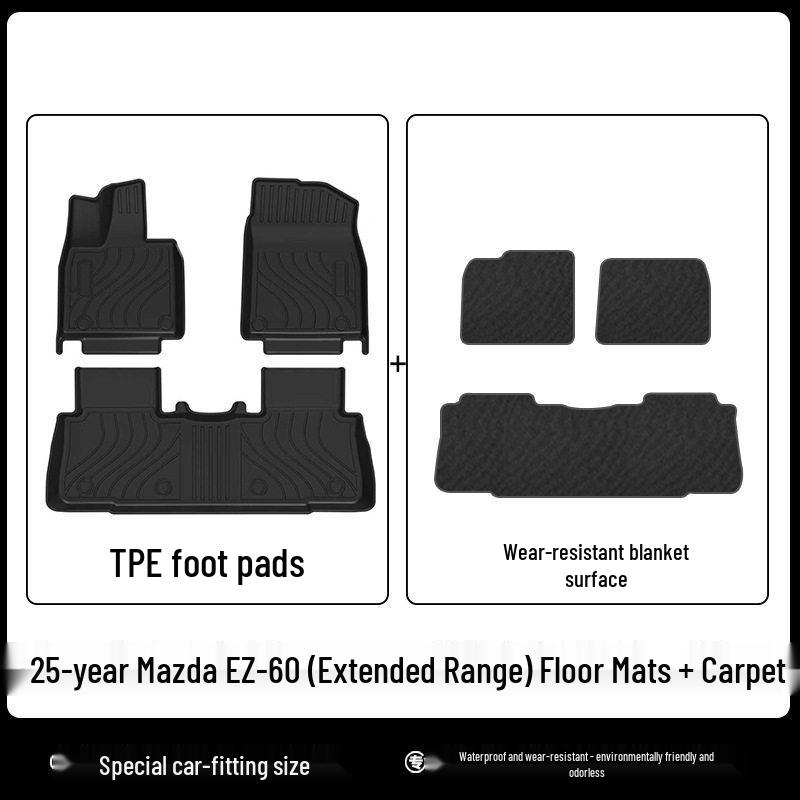 Mazda 25 EZ-60 Extended Range TPE Floor Mats & 3D All-Weather Trunk Mat with Starry Sky Blanket & Carbon Fiber Texture