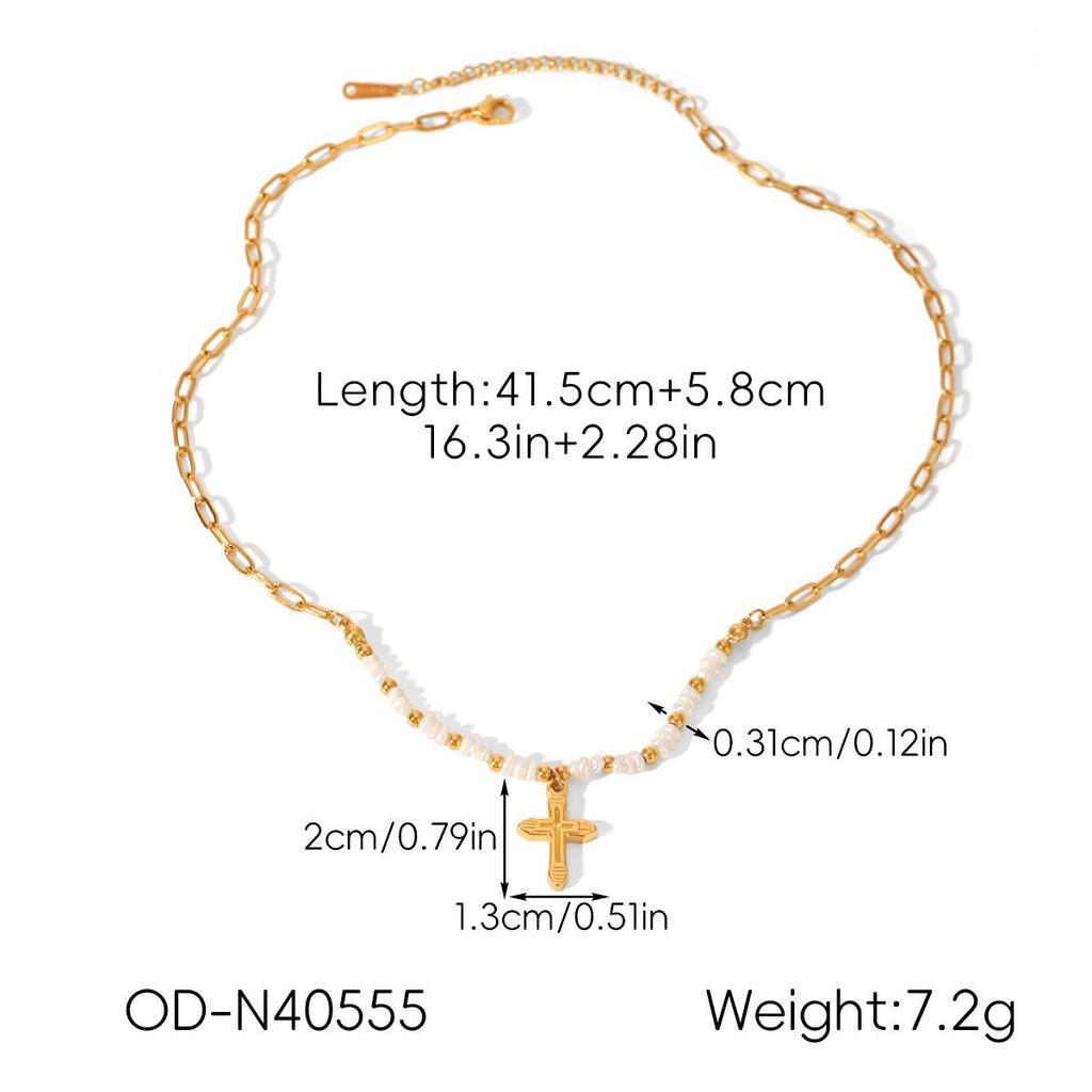 Heiß verkaufende französische Edelstahl-Kreuzkette mit Zirkon- und Perlenanhänger