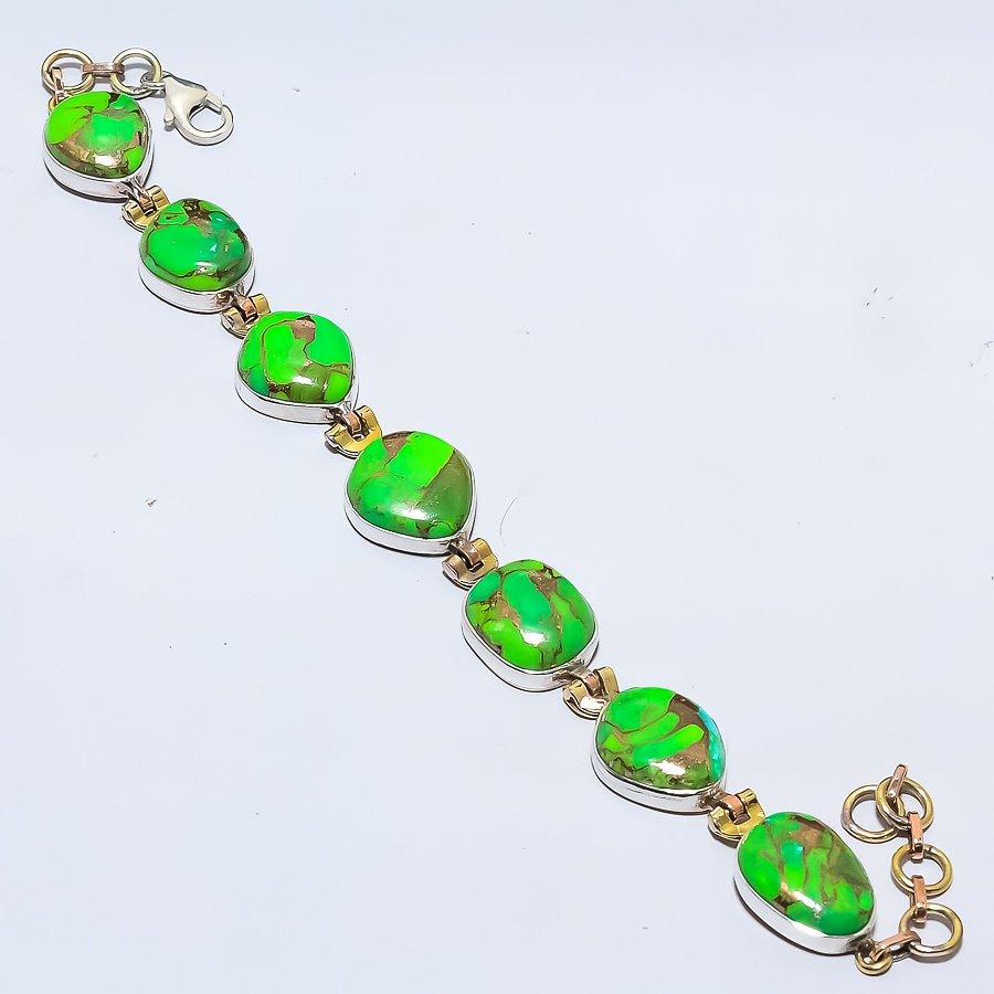 Pierre Précieuse Turquoise Cuivre Naturel Argent Sterling 925 Bicolore Bracelet 7-8" t2t80