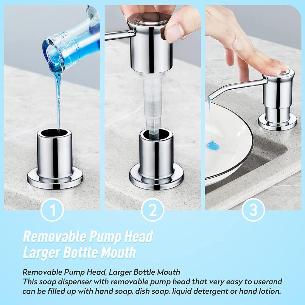 Stainless Steel 304 Kitchen Sink Soap Dispenser, 500ml Press Type with 120mm Silicone Tube