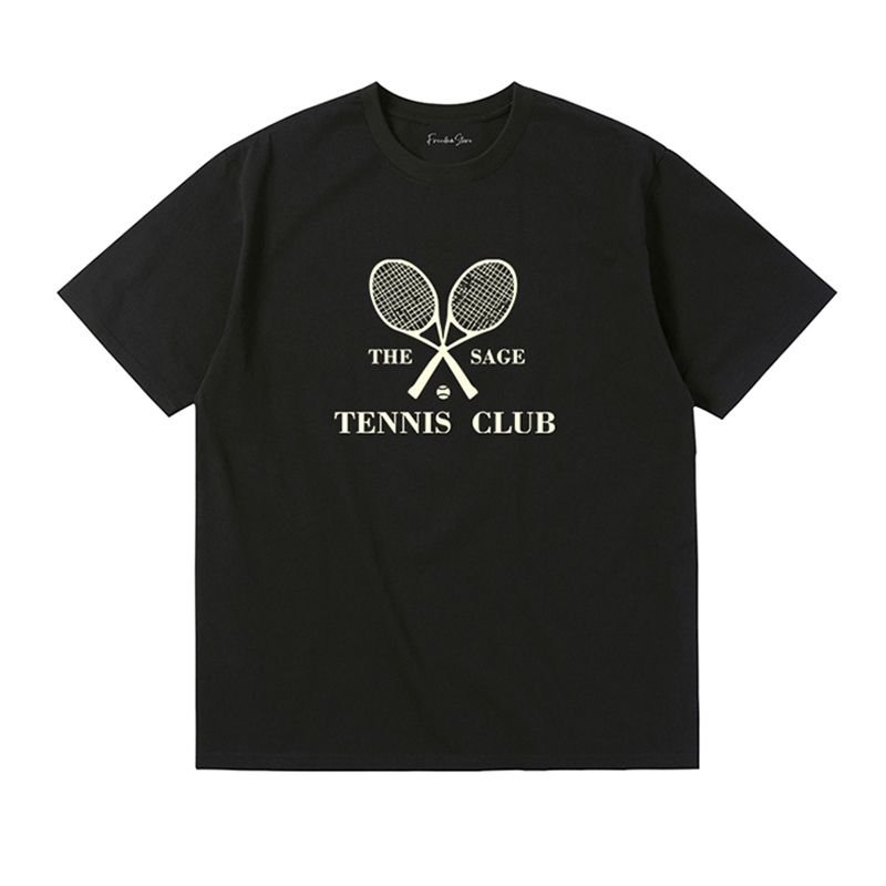 Tennis Club Tennis Wear Retro Pure Cotton Casual Round Neck Short Sleeves T-shirt for Women