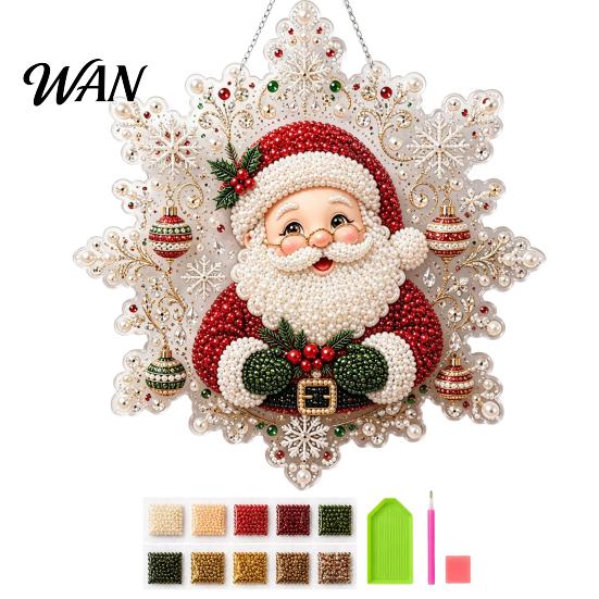 Decorative Gemstone Ornament Sets Christmas Faux Pearl Painting Suncatcher Art Kit, Acrylic Snowflake Shape Board Making Kits with Lace Edge,