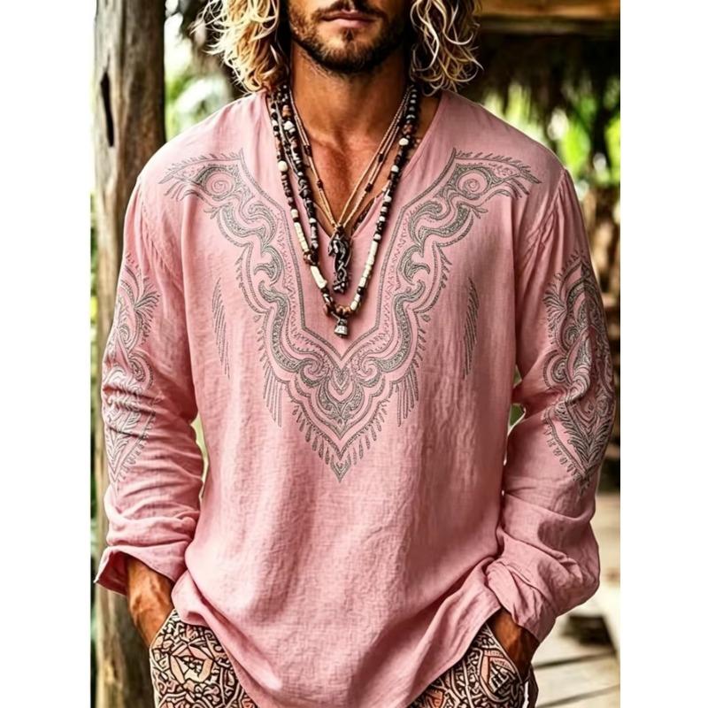 T-shirt casual da uomo a maniche lunghe con stampa