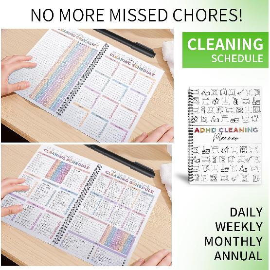 ADHD Cleaning and Organizing Planner with Pen - Daily Undated Cleaning Checklist for ADHD Brain | Tackle Mess & Relieve Overwhelm Family Cleaning
