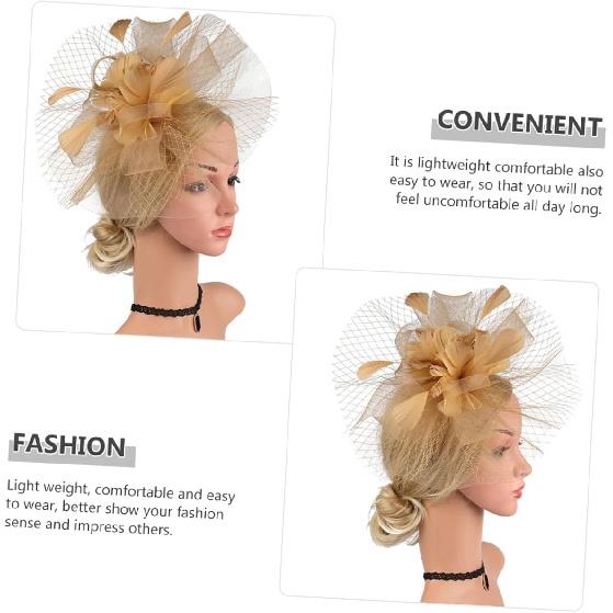 Milisten Fascinator Hat and Headband Mesh Cocktail Hair Clip for Women, Gold Color Wedding and Tea Party Special Occasion Accessory