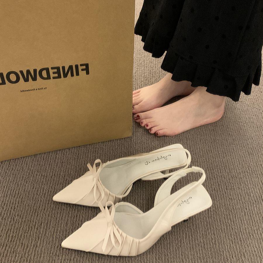Temperament Socialite Pointed High Heels Female 2025 New French Beautiful Fairy Bow Single Shoes Bag Head Sandals