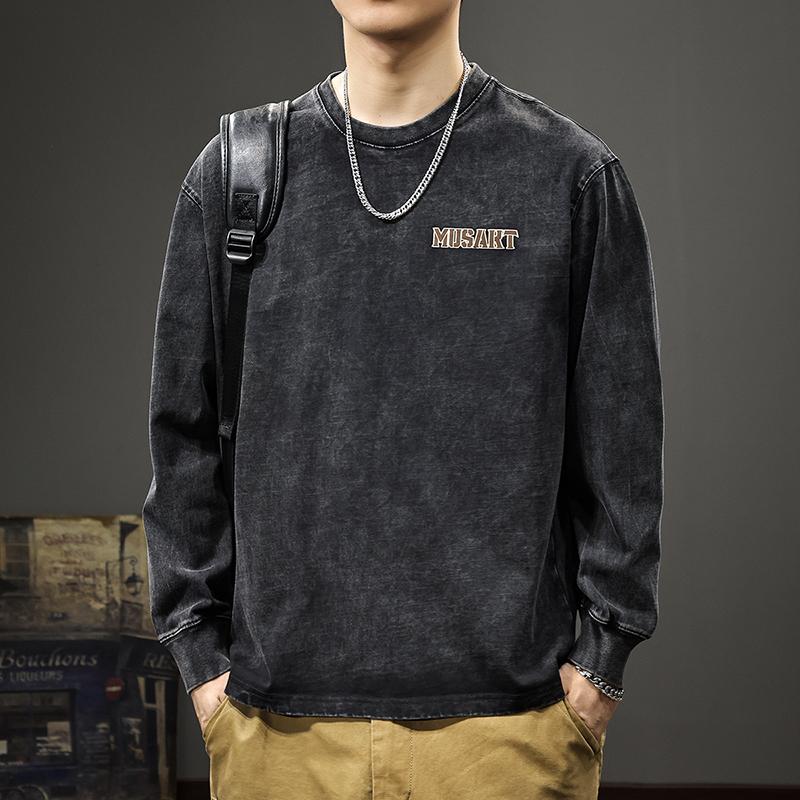 

Мужская футболка с длинными рукавами в американском ретро-стиле с принтом жареного песка, осенний модный бренд, свободный свитер большого размера с круглым вырезом 4XL