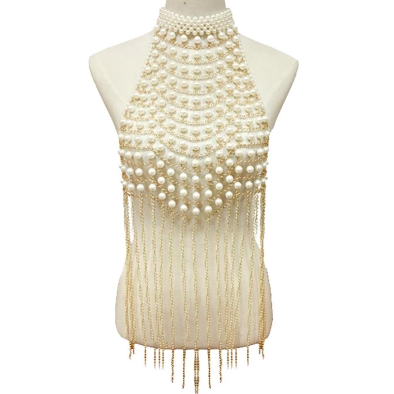 Chaîne de corps élégante en perles de longueur ajustable, bijou de poitrine sensuel, accessoire portable pour la plage et les soirées