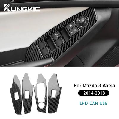 LHD RHD Real Soft Carbon Fiber Sticker For Mazda 3 Axela 2014 2015 2016 2017 2018 Car Window Lift Button Panel Trim Accessories