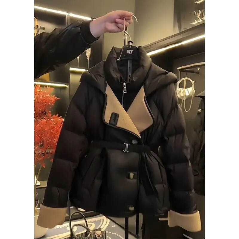 

Women s Winter Thickened Elegant Lace-Up Hooded Warm Coat Design Unique Jacket XS