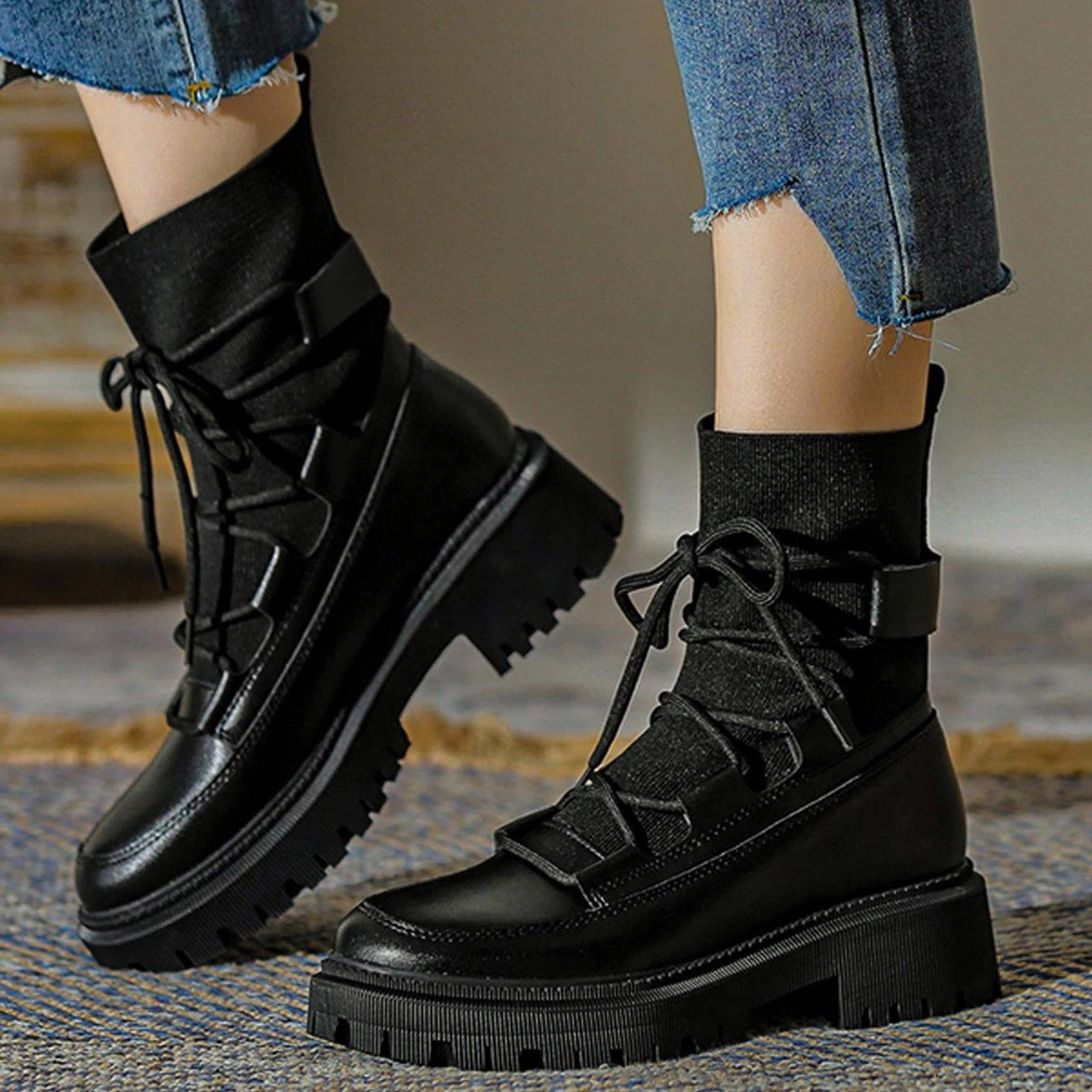 

Boot For Women No Heel Fashion Breathable Casual Woman Rubber Pu Boots Fashion Comfortable Boots Shoes Zapatos De Mujer 37 чёрный