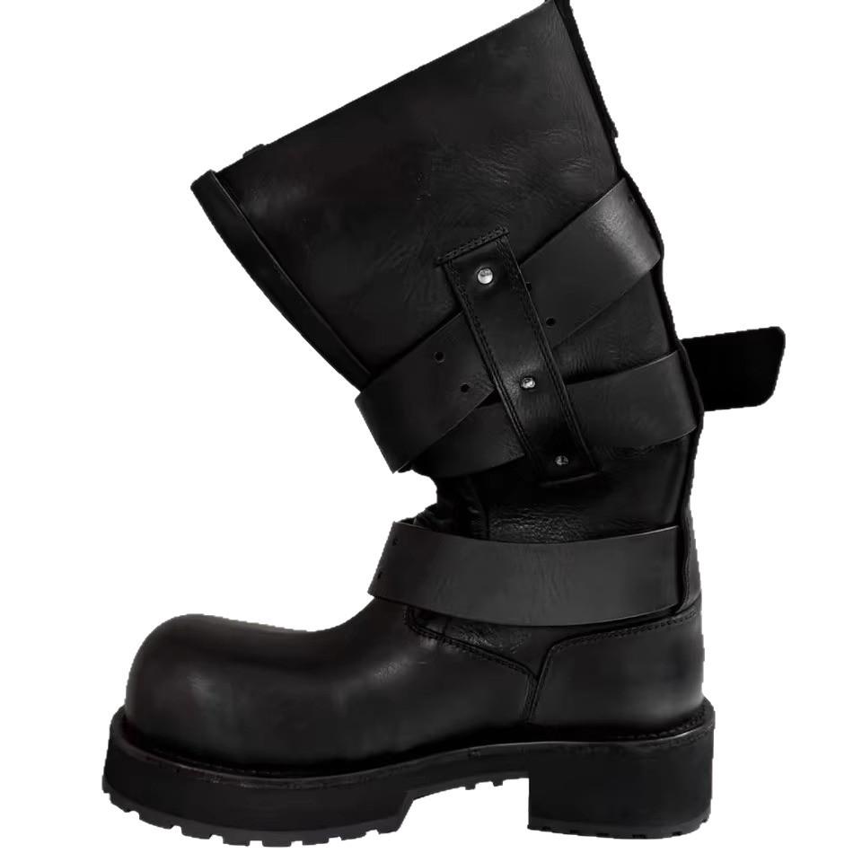 Bajia Retro Belt Buckle Venom Boots 2025 Summer New Bundle Mouth Big Tube Circumference Thick Bottom Heightening Punk Locomotive Boots