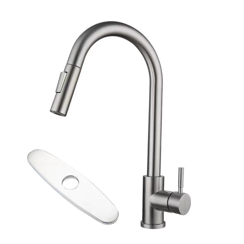 Rotatable Kitchen Faucet: Hot/Cold, 304 Stainless Steel, Pull-Out Retractable