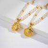 Stainless Steel Shell Sun Pendant Necklace for Women, Pearl Beaded Chain,18K Gold Plated Waterproof Tarnish-free Jewellery