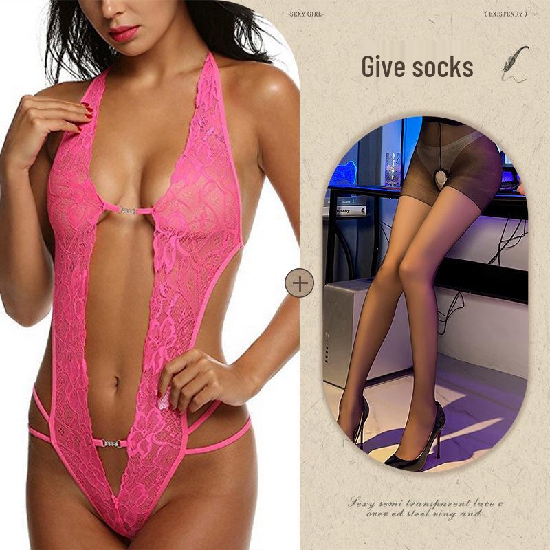 European and American Sexy See-Through Backless Lace-Up Lingerie 