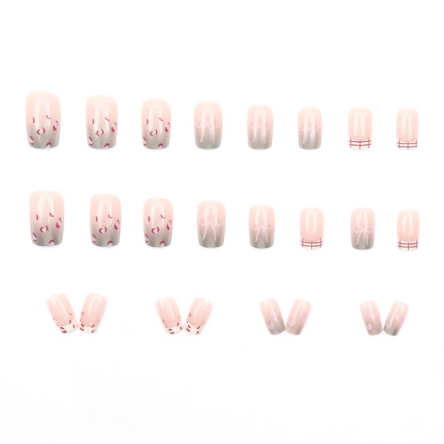 24 Pieces New Milk Huhu Leopard Print Bow Lace Gradual Change Gray Sweet Cute 24 Pieces Wearable Nails