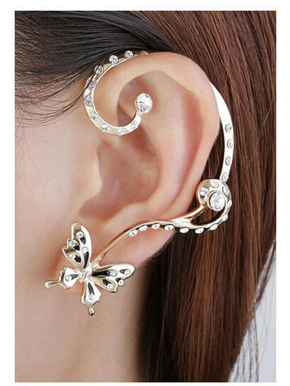 Korean Crystal Angel & Eagle Wings Butterfly Crescent Pearl Ear Cuff