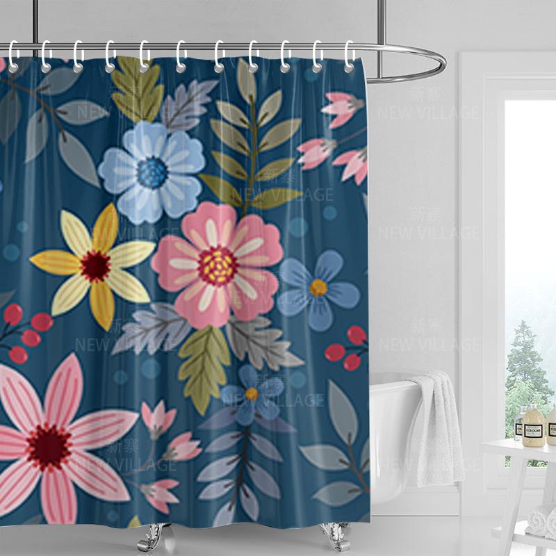 

Home Shower Curtains Bathroom Decora Waterproof Fabric Non-Slip Bathmat Water Absorption Curtain Modern Nordic Simple Plant W60H190(CM)-1 Pcs