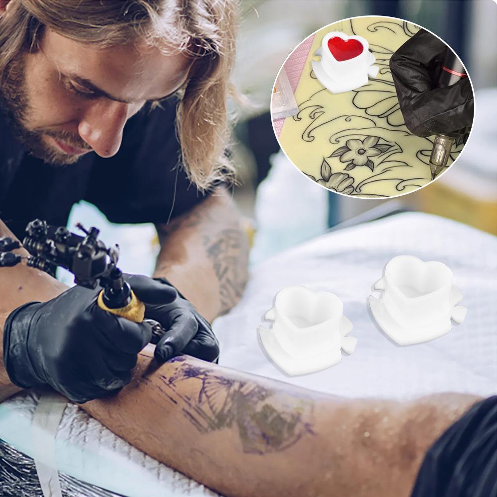 200 Heart-Shaped Tattoo Ink Cups with Base - Plastic Pigment Containers for Tattoo Art